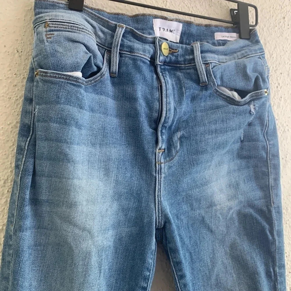 Frame Le High Skinny Fanning Rips Size 27 - Picture 6 of 9